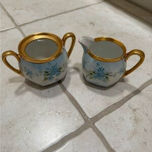 Tillowitz porcelain creamer& sugar bowl (w/o lid). Hand-painted floral motif.